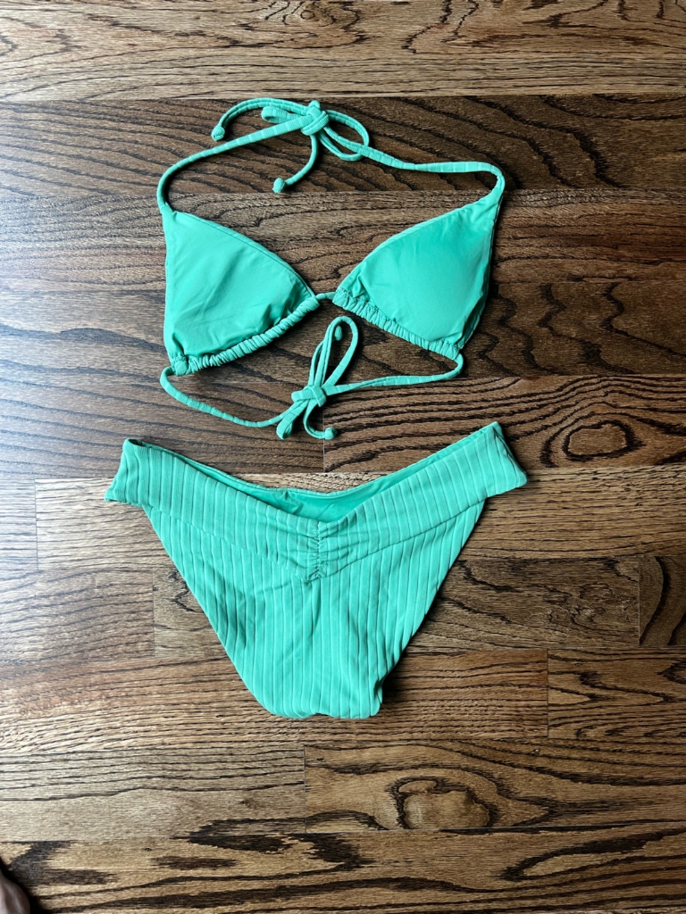 BECCA Ribbed Green Triangle Bikini - Picture 6 of 8